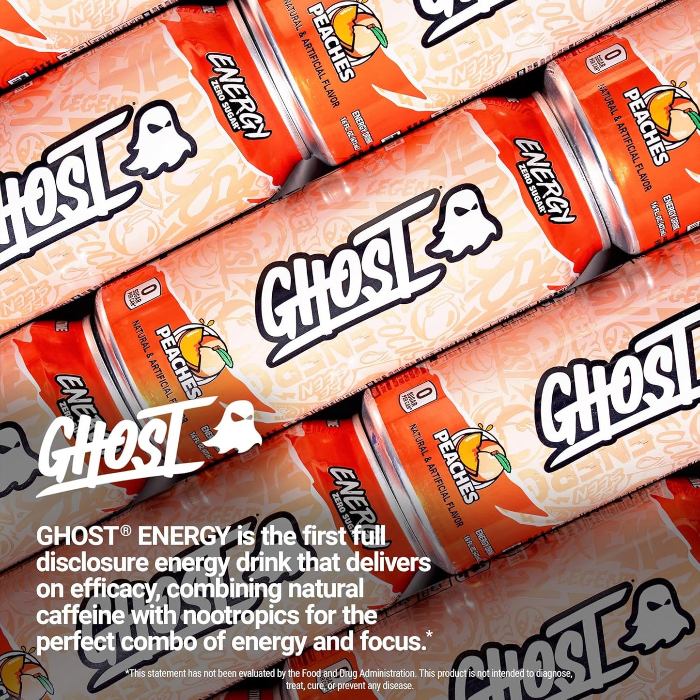 Ghost Energy Drink Peaches 16 oz (Pack of 12)
