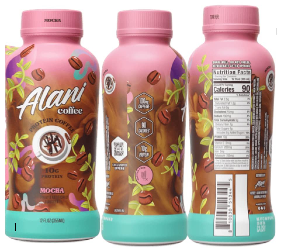 Alani Coffee Shakes Mocha, Maple Donut, Cappuccino, & Vanilla Variety Pack - 4 Bottles 12 oz Each