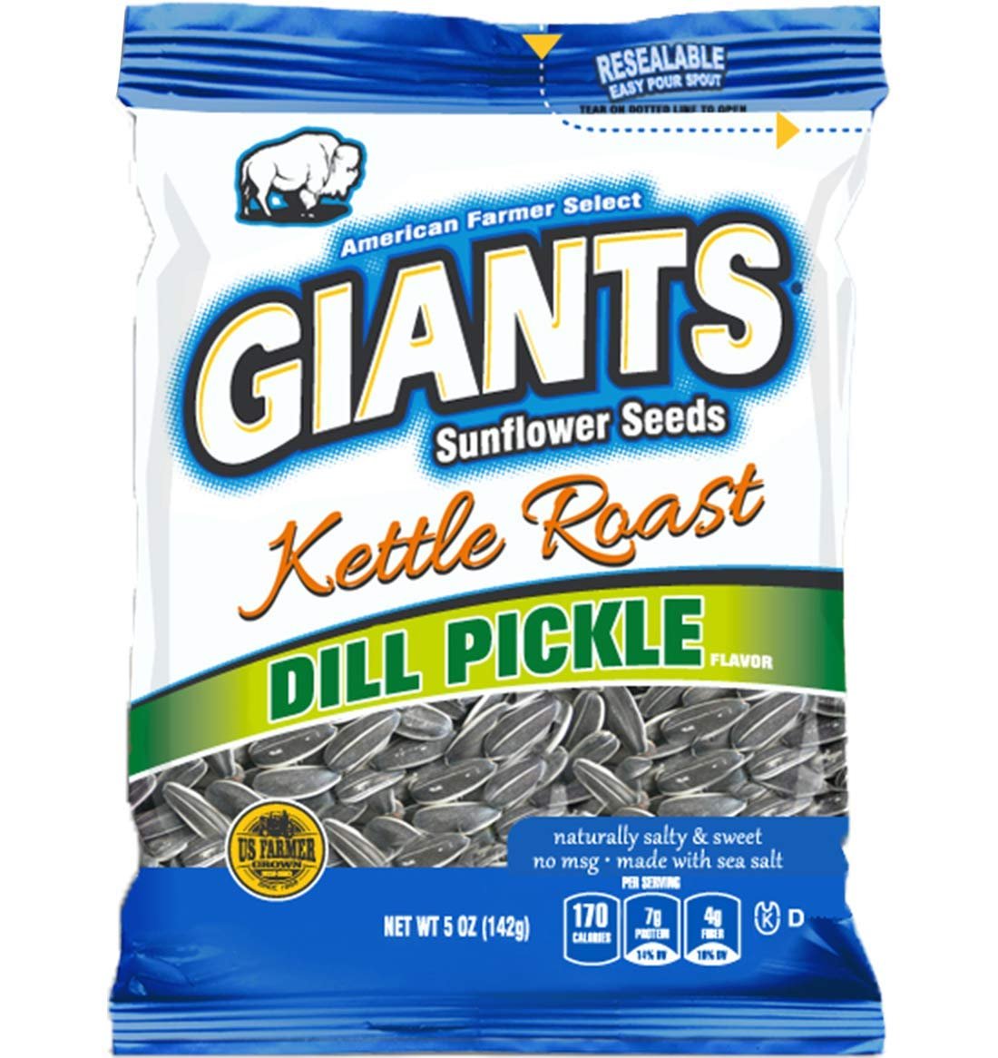 GIANTS Sunflower Seeds Dill Pickle Kettle Roast Flavor, 5 Ounce Bags (Pack of 12)