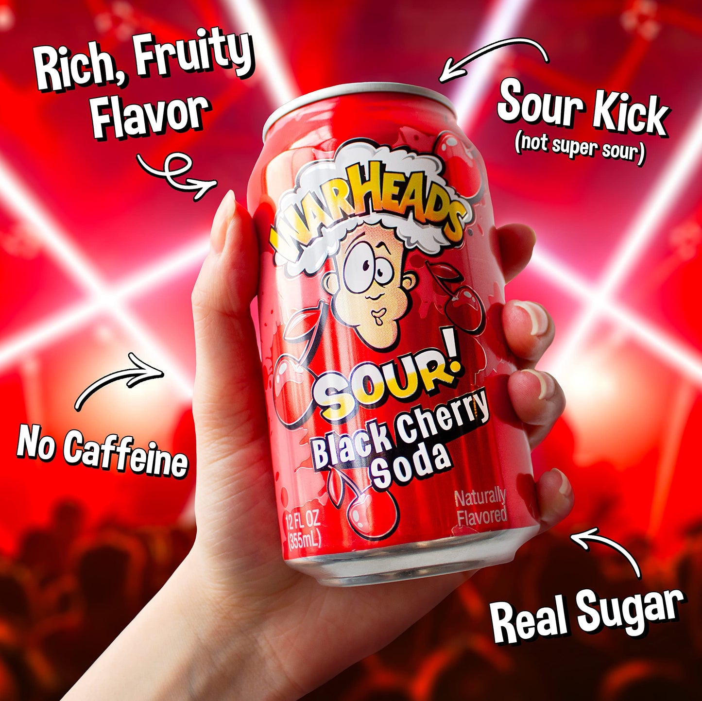 Sour Fruity Soda with Classic Warheads Flavors – Perfectly Balanced Sweet and Sour Soda - Warheads Candy Throwback Treat, Soda, Cocktail Mixer, Pack of 12, 12oz Cans