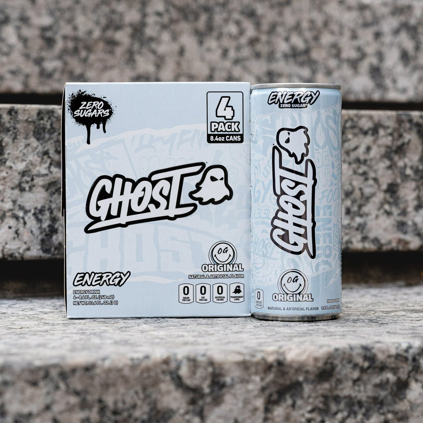 Ghost Zero Sugar Original Energy Drink, 100mg Natural Caffeine, 8.4 fl oz, 4 Pack Cans