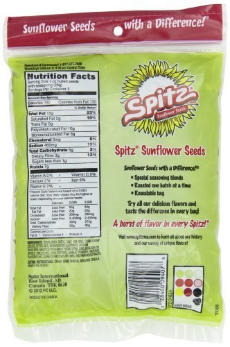 Spitz Sunflower Seeds Variety Bundle, 6 oz (Pack of 5) includes 1 Bag Each of Salted, Cracked Pepper, Smoky BBQ, Dill Pickle and Chili Lime (30oz total)