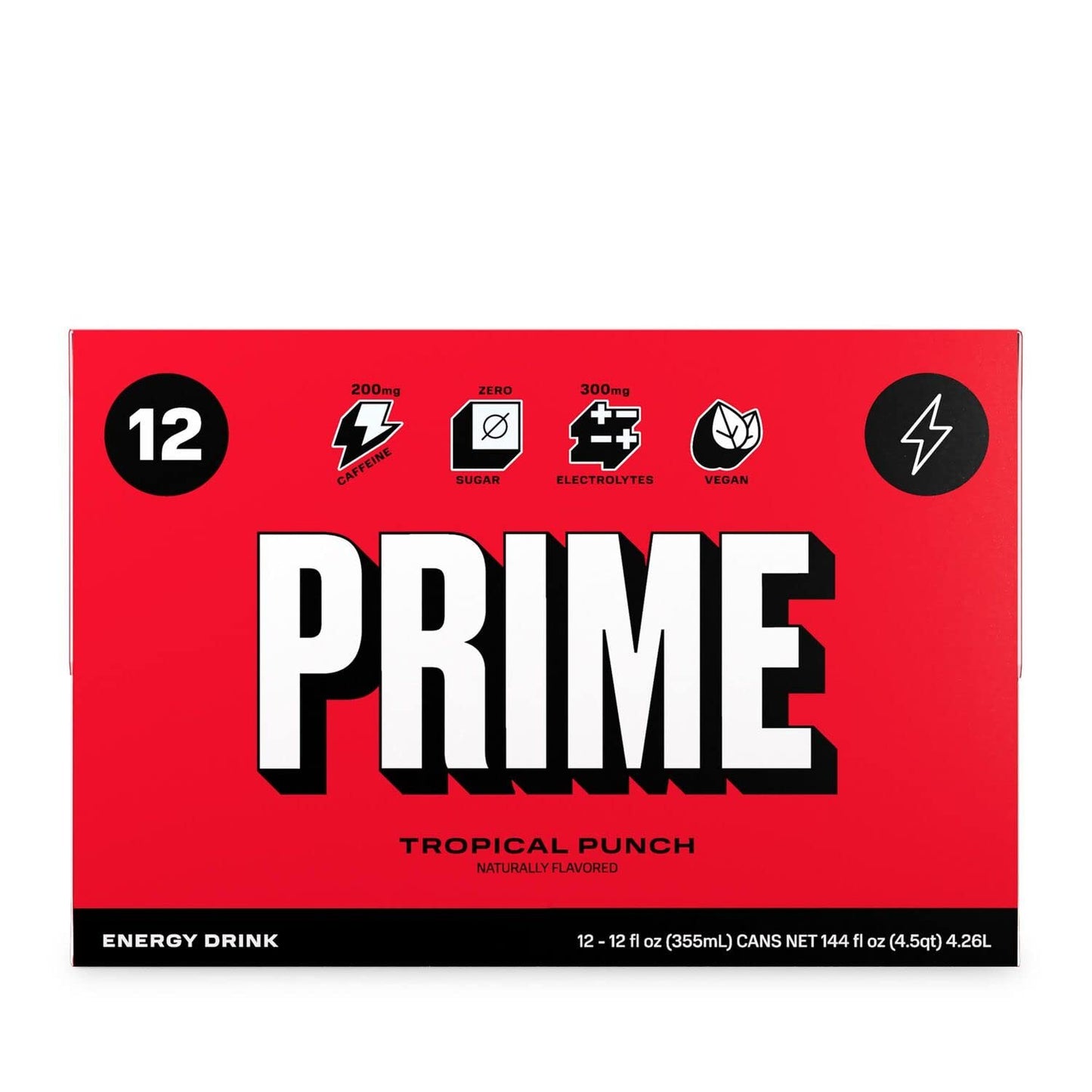 Prime Energy - Energy Drink with 200 mg. of Caffeine and 300 mg. of Electrolytes (Tropical Punch, Single)