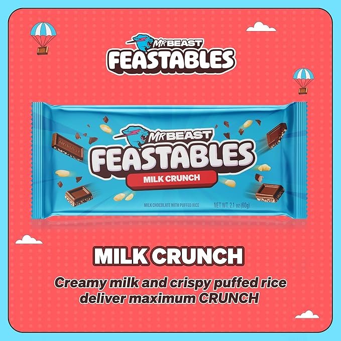 Feastables MrBeast Milk Chocolate Crunch Bars - Made with Grass-Fed Milk Chocolate and Organic Cocoa. Only 6 Ingredients, 10 Count