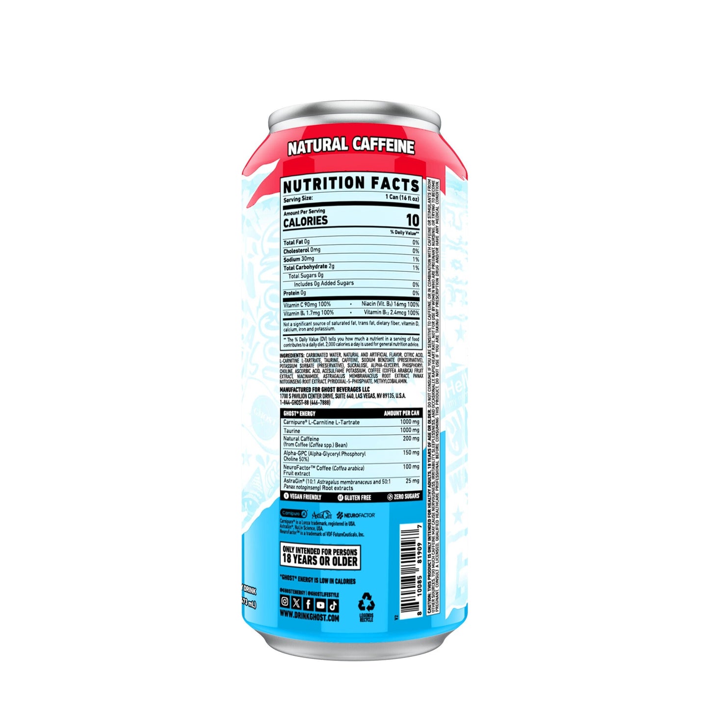 GHOST Zero Sugar Energy Drink, MERICA Pop, 16 oz Can (12 Pack)
