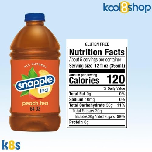 Snapple Peach All Natural Iced Tea 64 fl oz Plastic Bottle 4 Pack + 20 Compostable Bamboo Fiber Straws by KOOL8SHOP Infinite Deals