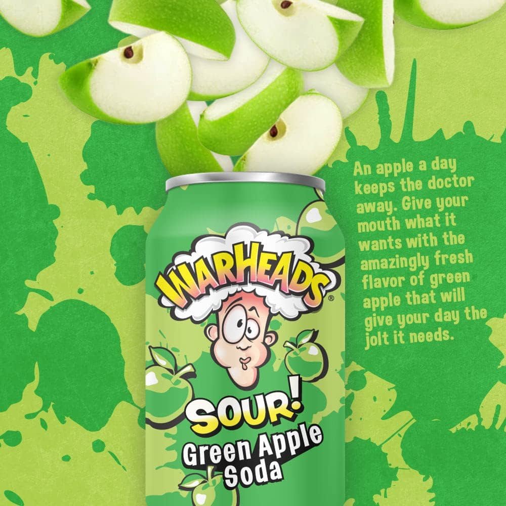 WARHEADS SODA - Sour Fruity Soda with Classic Warheads Flavors – Perfectly Balanced Sweet and Sour Soda - Warheads Candy Throwback Treat, Soda, Cocktail Mixer, Pack of 12, 12oz Cans