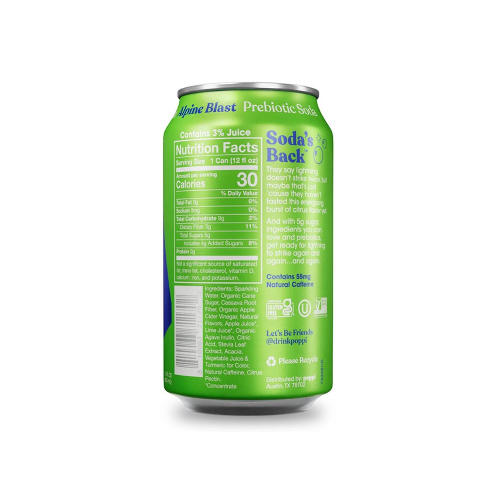 Poppi Alpine Blast Prebiotic Soda, 12 oz, 4 Pack Cans