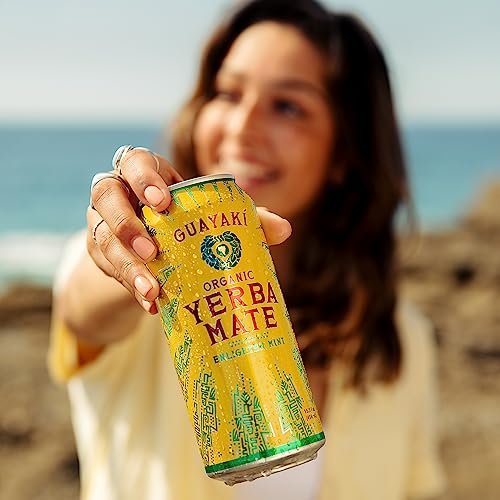 Guayaki Yerba Mate, Clean Energy Drink Alternative, Organic Enlighten Mint, 15.5oz (Pack of 4), 150mg Caffeine