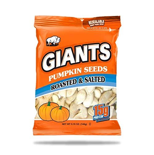 GIANTS Pumpkin Seeds, Roasted and Salted 5.15 oz. (Package of 12)