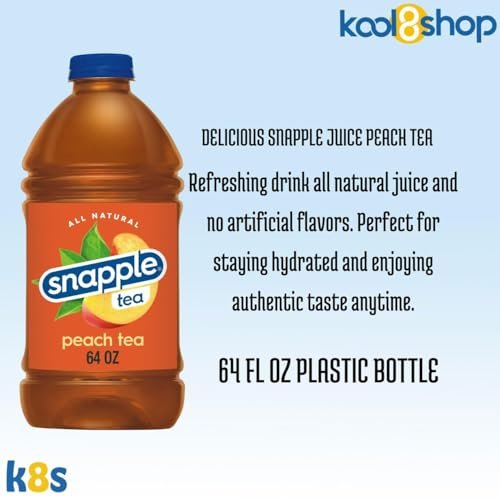 Snapple Peach All Natural Iced Tea 64 fl oz Plastic Bottle 4 Pack + 20 Compostable Bamboo Fiber Straws by KOOL8SHOP Infinite Deals