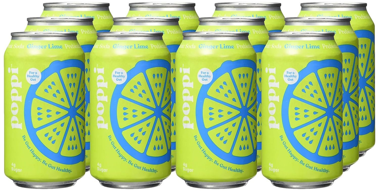 Poppi Ginger Lime Prebiotic Soda, 12 Fl Oz (Pack of 12)