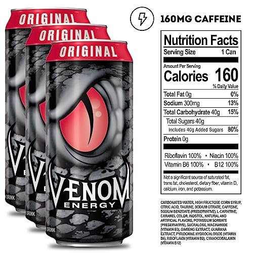 Venom Energy Drink, 16 Fl Oz, 12 Pack, 0 Fat, 160mg Caffeine