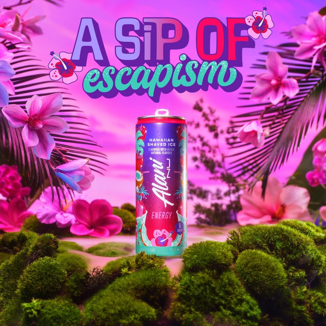 Alani Nu HAWAIIAN SHAVED ICE, Sugar Free, Low Calorie Energy Drinks, 200mg Caffeine, Biotin, B Vitamins, Zero Sugar, 10 Calories, 12 Fl Oz Cans, 12 Pack