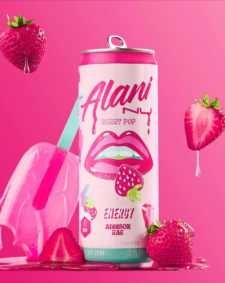 Alani Nu Energy Drinks 6 Cans Sugar Free 200mg of Caffeine B Vitamins 12 Fluid Ounce Cans (Berry Pop)
