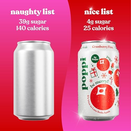 POPPI Sparkling Prebiotic Soda, Beverages w/Apple Cider Vinegar, Seltzer Water & Fruit Juice, Cranberry Fizz, 12oz (12 Pack) (Packaging May Vary)