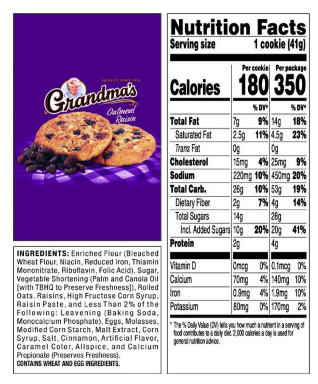 Grandma's Cookies Oatmeal Raisin Flavored 4 Packs 2 per pack