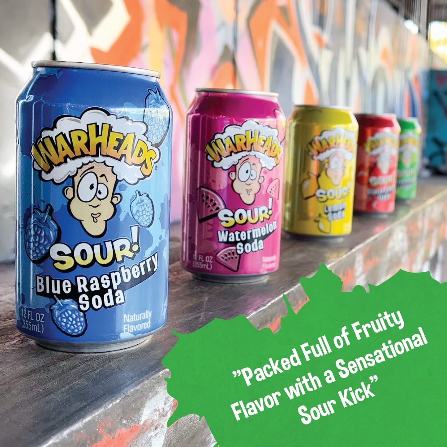 WARHEADS SODA - Sour Fruity Soda with Classic Warheads Flavors – Perfectly Balanced Sweet and Sour Soda - Warheads Candy Throwback Treat, Soda, Cocktail Mixer, Pack of 12, 12oz Cans
