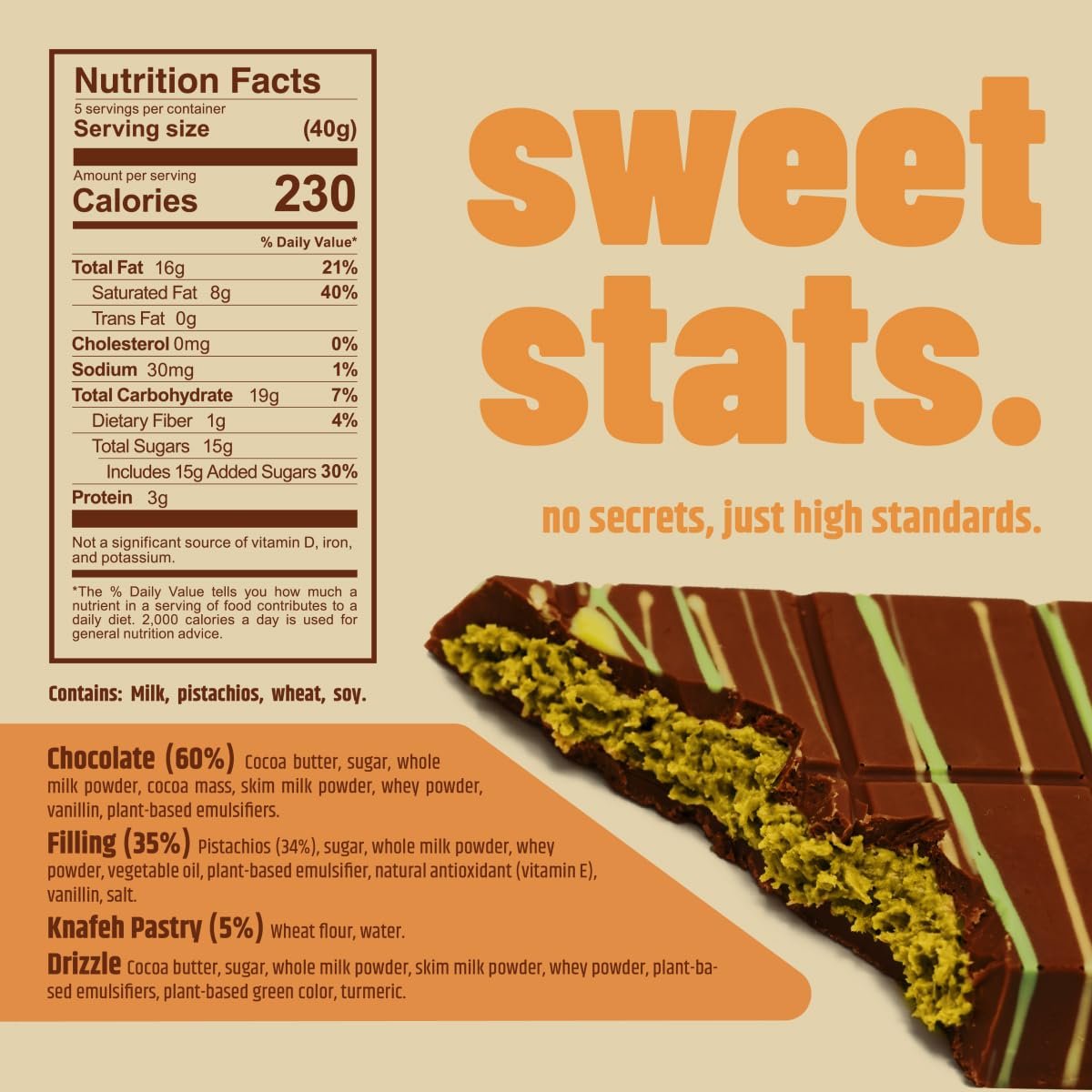 Royale Chocolatier Large Dubai Chocolate Bar (200 gr)|Grade-A Pistachio and Knafeh | Gooey Filling | Coverture Cocoa Butter | White Chocolate Drizzle | No Preservatives or Artificial Coloring