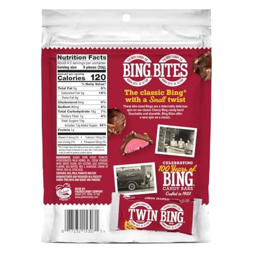 Palmer Candy Company Bing Bites: Snackable, Nutty, Chocolatey, Cherry Treat Made in Sioux City, IA - Resealable 5 oz Bag