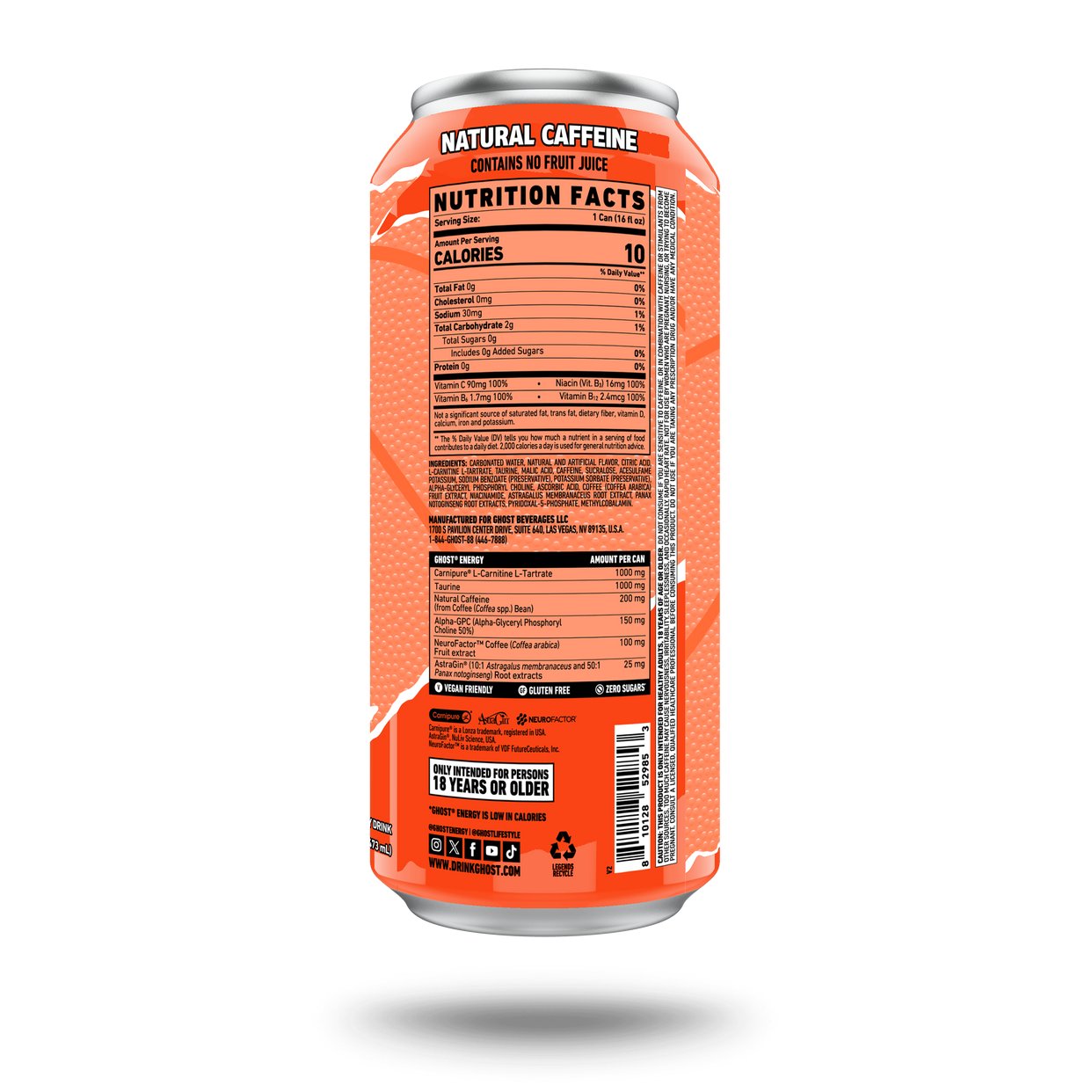 Ghost Energy Drink Peaches 16 oz (Pack of 12)