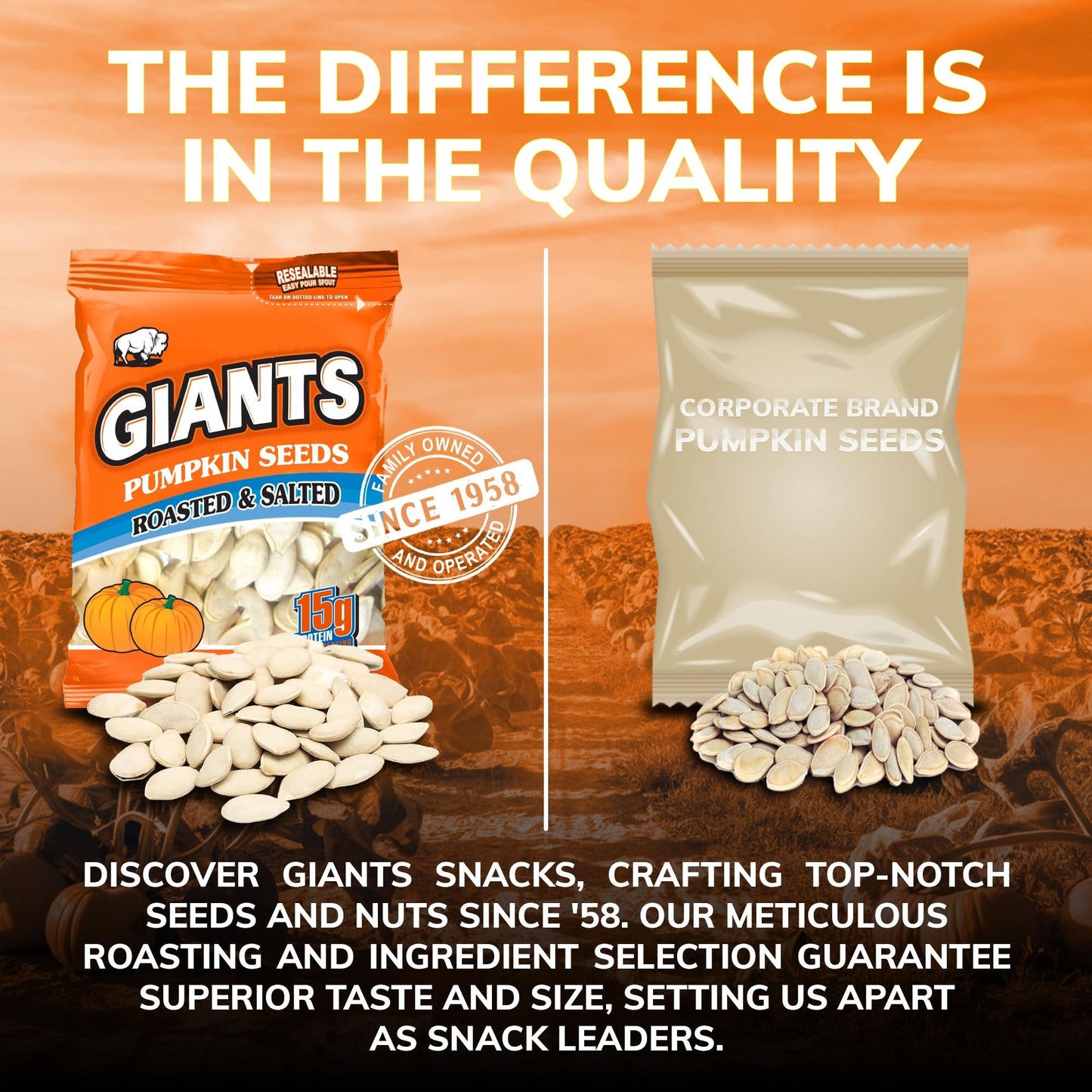 GIANTS Pumpkin Seeds - Pumpkin Seeds in Shell, Pumpkin Seeds to Eat, Roasted and Salted, Whole Pumpkin Seeds with Shell, High Protein Snack with 15g Protein Per Serving - 5.15 oz (Pack of 2)