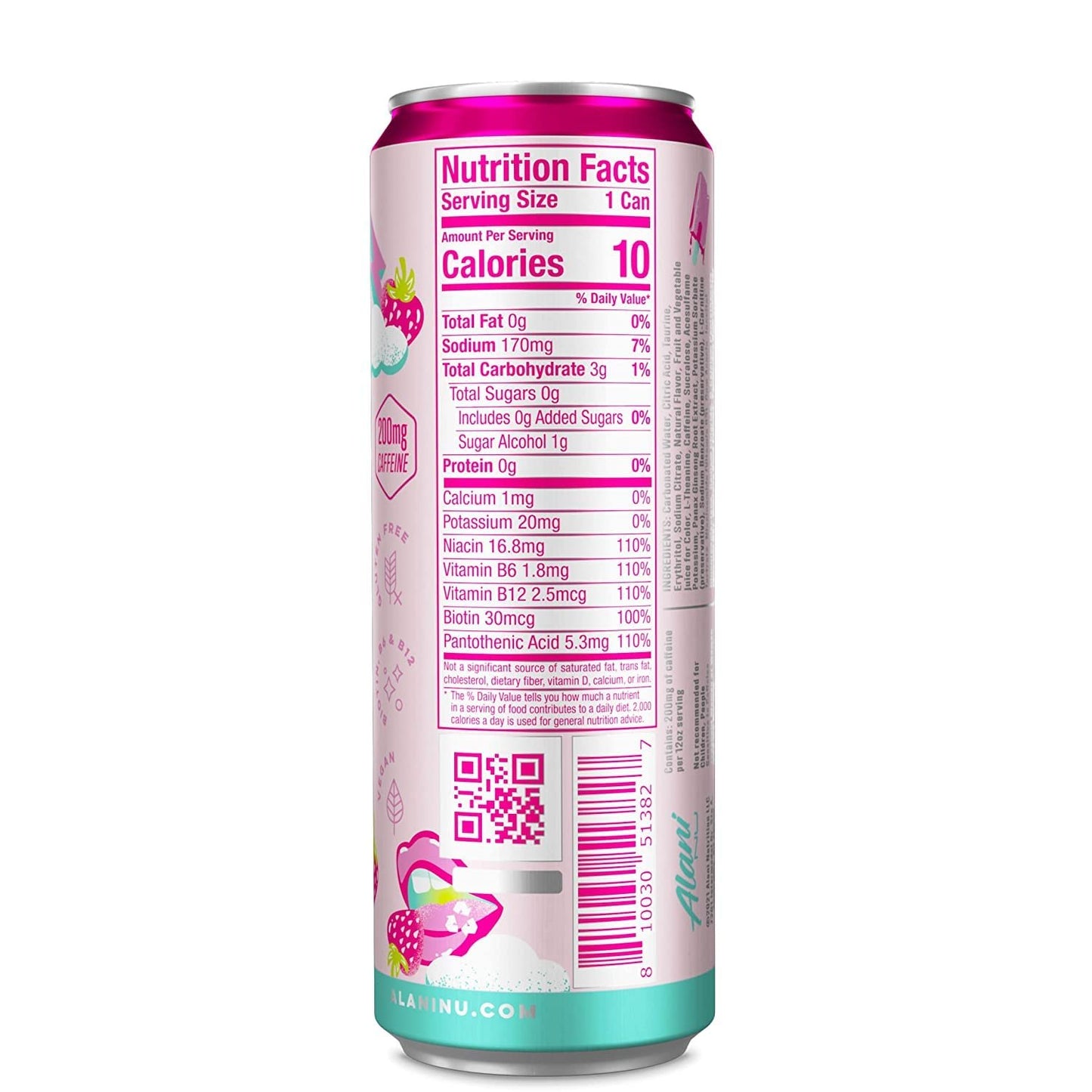 Alani Nu Energy Drinks 6 Cans Sugar Free 200mg of Caffeine B Vitamins 12 Fluid Ounce Cans (Berry Pop)