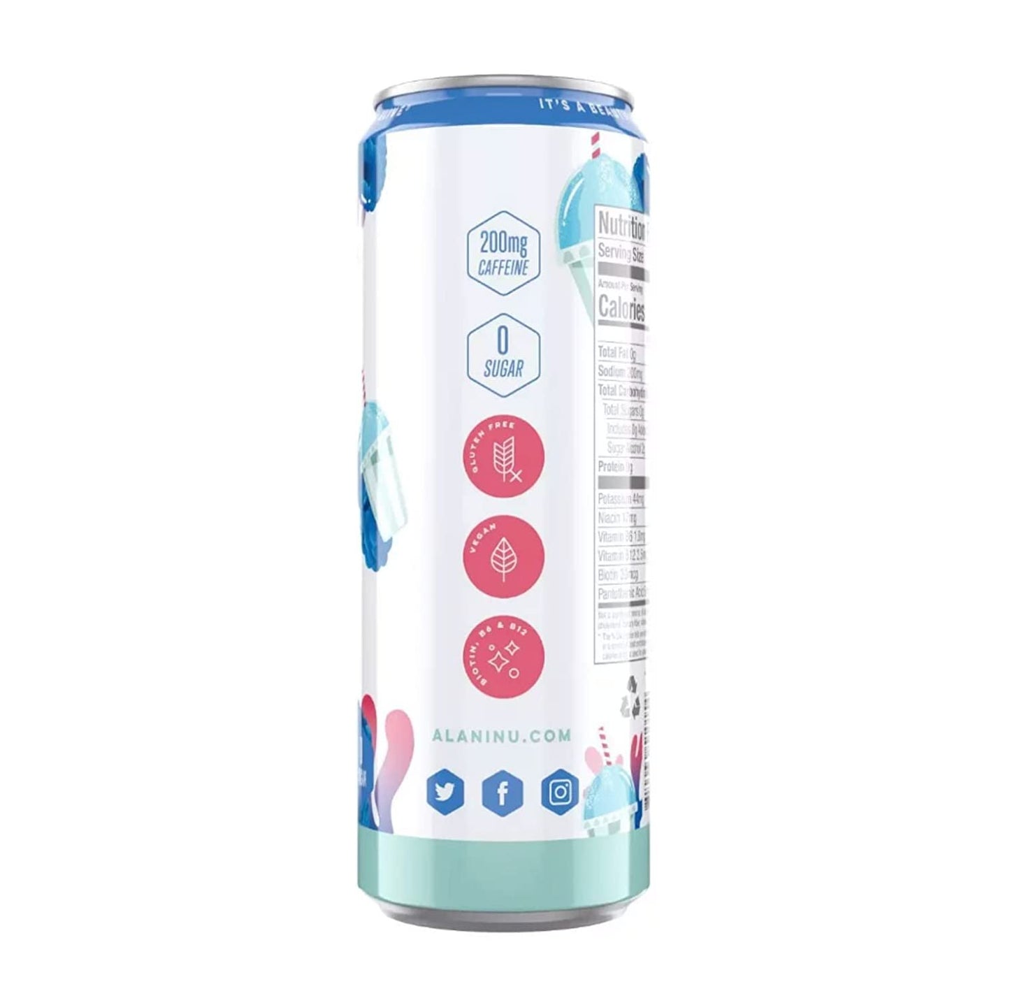 Alani Nu Energy Drinks 6 Pack Cans Sugar Free 200mg of Caffeine B Vitamins 12 Fl Oz (Blue Slush)