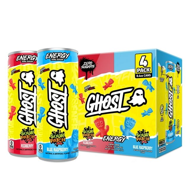 GHOST® Energy Sour Patch Kids Variety, Zero Sugars, 8.4 fl oz, 4 Pack Cans