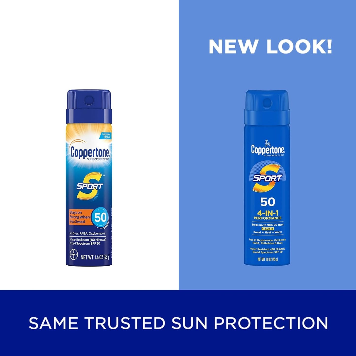 Coppertone SPORT Sunscreen Spray SPF 50, Water Resistant, Continuous Sunscreen, Broad Spectrum 50 Travel Size, 1.6 Oz