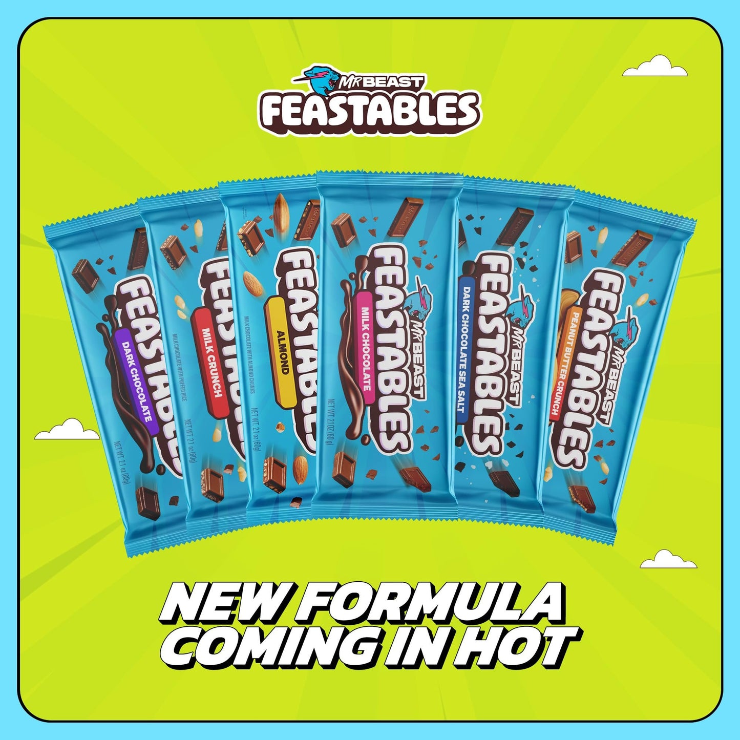 Feastables by MrBeast Peanut Butter Milk Chocolate KING Size Chocolate Bar, 2.1oz (60g), 10 count