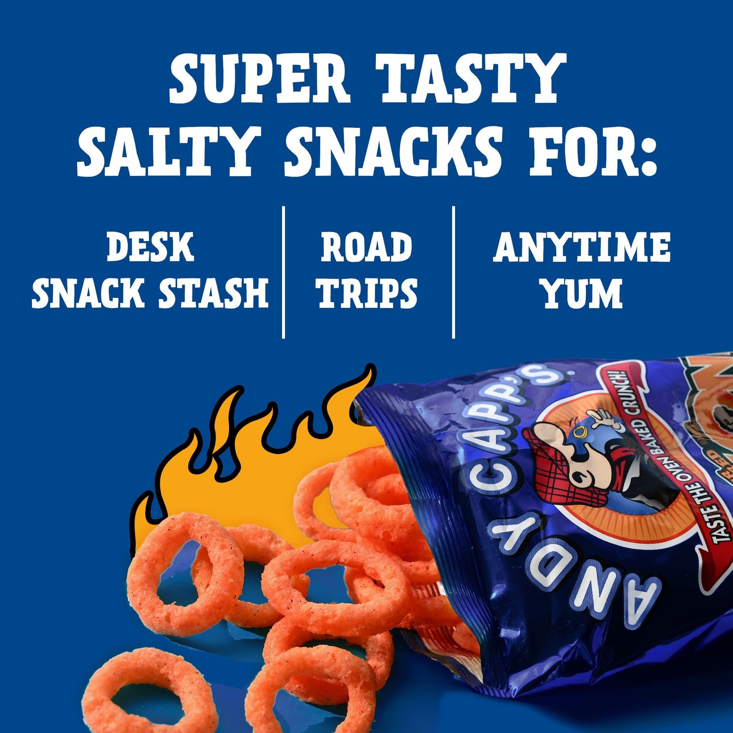 Andy Capp's Beer Battered Flavored Onion Flavored Rings Baked Oat and Corn Snacks, Hot, 2 oz