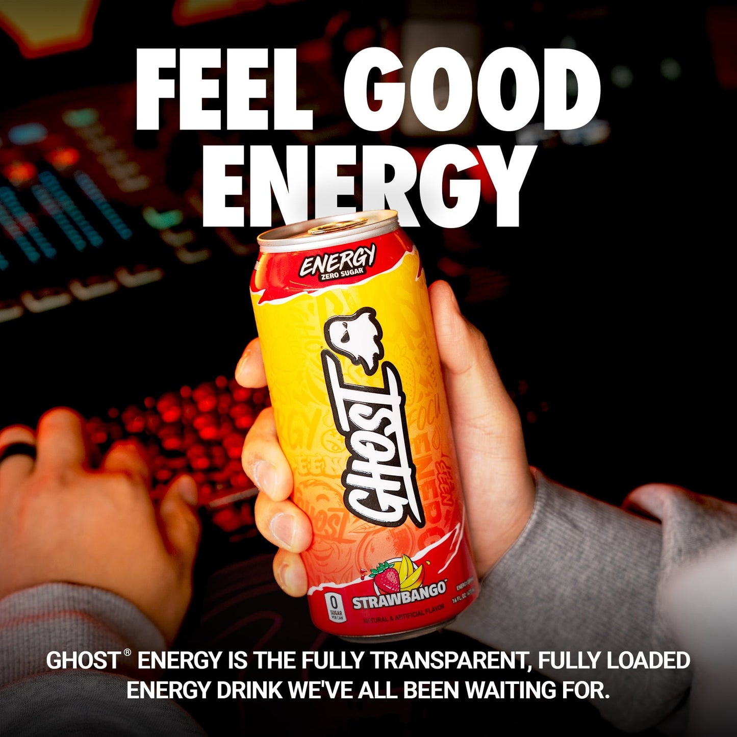 GHOST Zero Sugar Energy Drink, Strawbango, 16 oz Can, 12 Pack