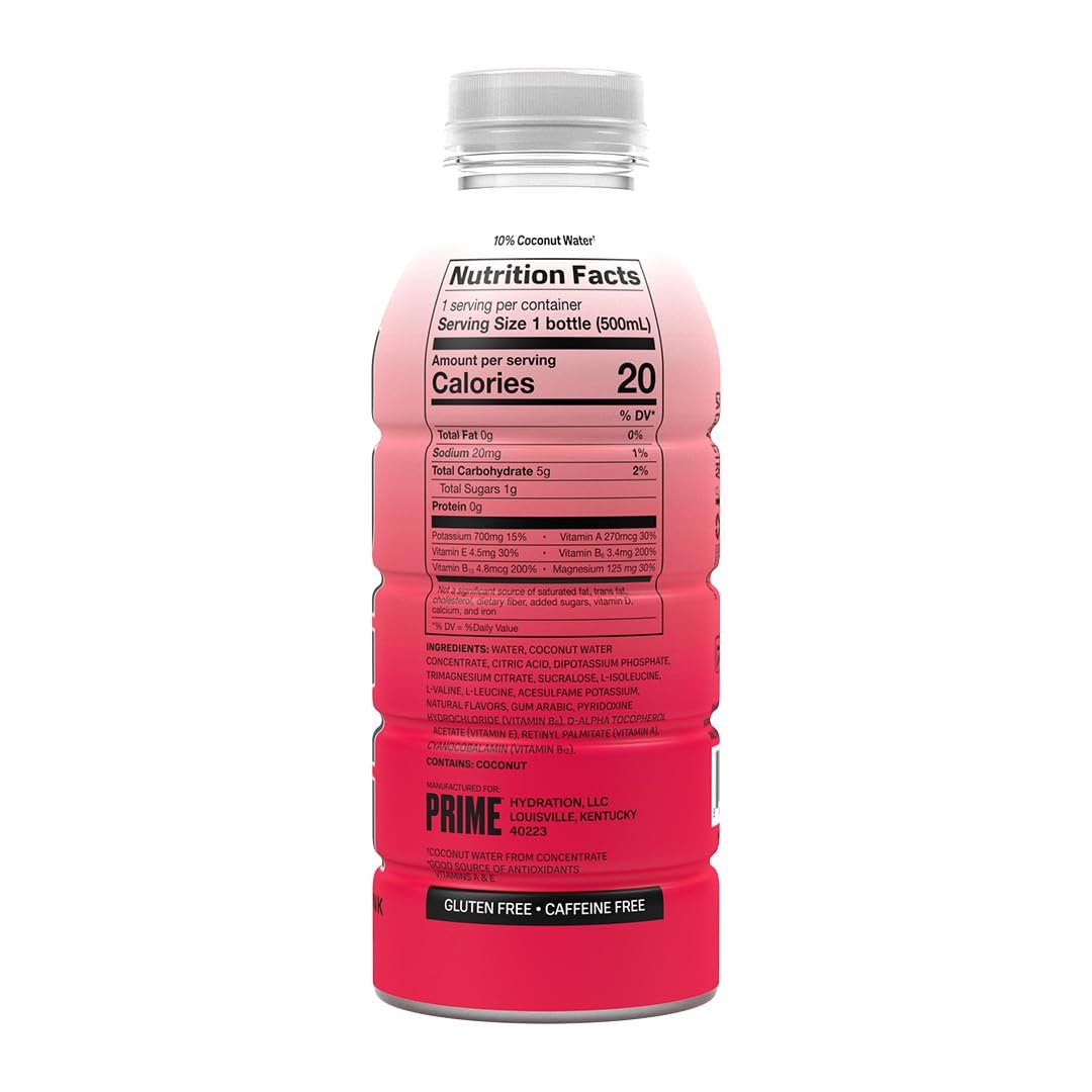 PRIME Hydration CHERRY FREEZE | Sports Drinks | Electrolyte Enhanced for Ultimate Hydration | 250mg BCAAs | B Vitamins | Antioxidants | 2g Of Sugar | 16.9 Fluid Ounce | 12 Pack