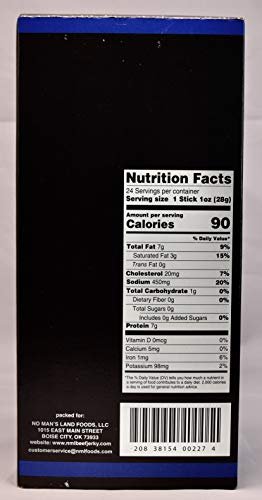 No Man's Land BLACK PEPPER Meat Sticks High Protein Low Calorie Low Carb Meat Snack Carton of 24 1oz Sticks