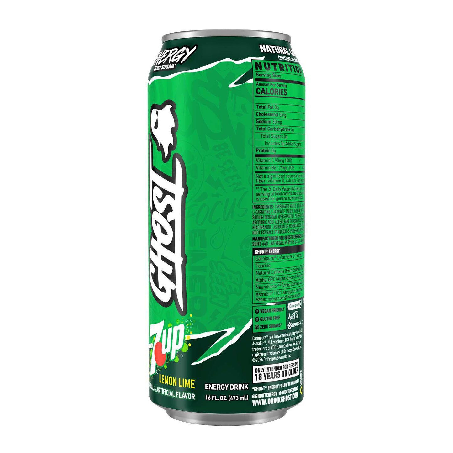 GHOST Energy Drink 7up Lemon Lime 16oz Cans (Pack of 12) **LIMITED EDITION**