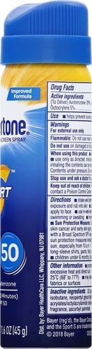 Coppertone SPORT Sunscreen Spray SPF 50, Water Resistant, Continuous Sunscreen, Broad Spectrum 50 Travel Size, 1.6 Oz