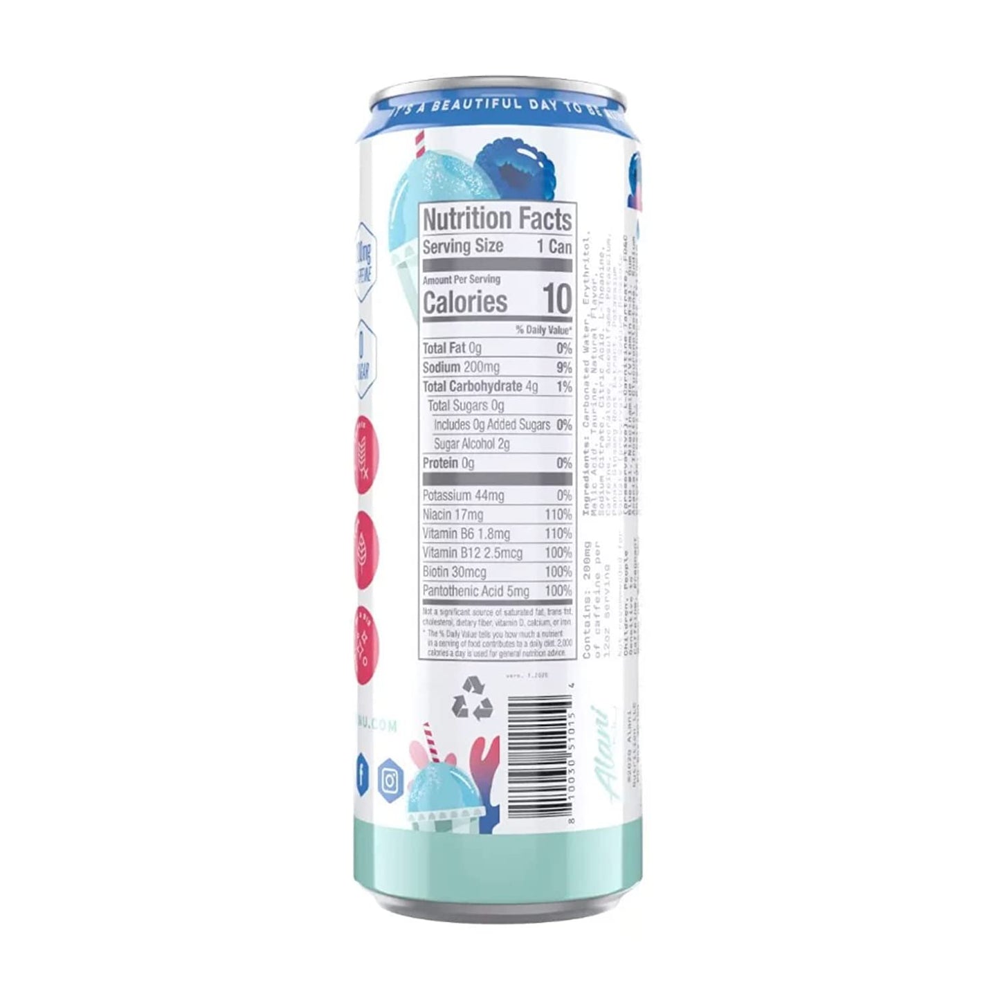 Alani Nu Energy Drinks 6 Pack Cans Sugar Free 200mg of Caffeine B Vitamins 12 Fl Oz (Blue Slush)
