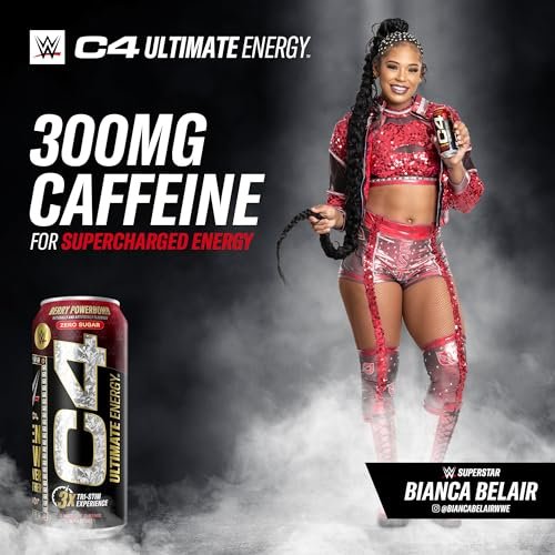 C4 Ultimate x WWE | Pre Workout Sugar Free Energy Drink | Tri-Stim Experience with 300mg Caffeine + TeaCrine + Dynamine | Berry Powerbomb | 16oz (Pack of 12)