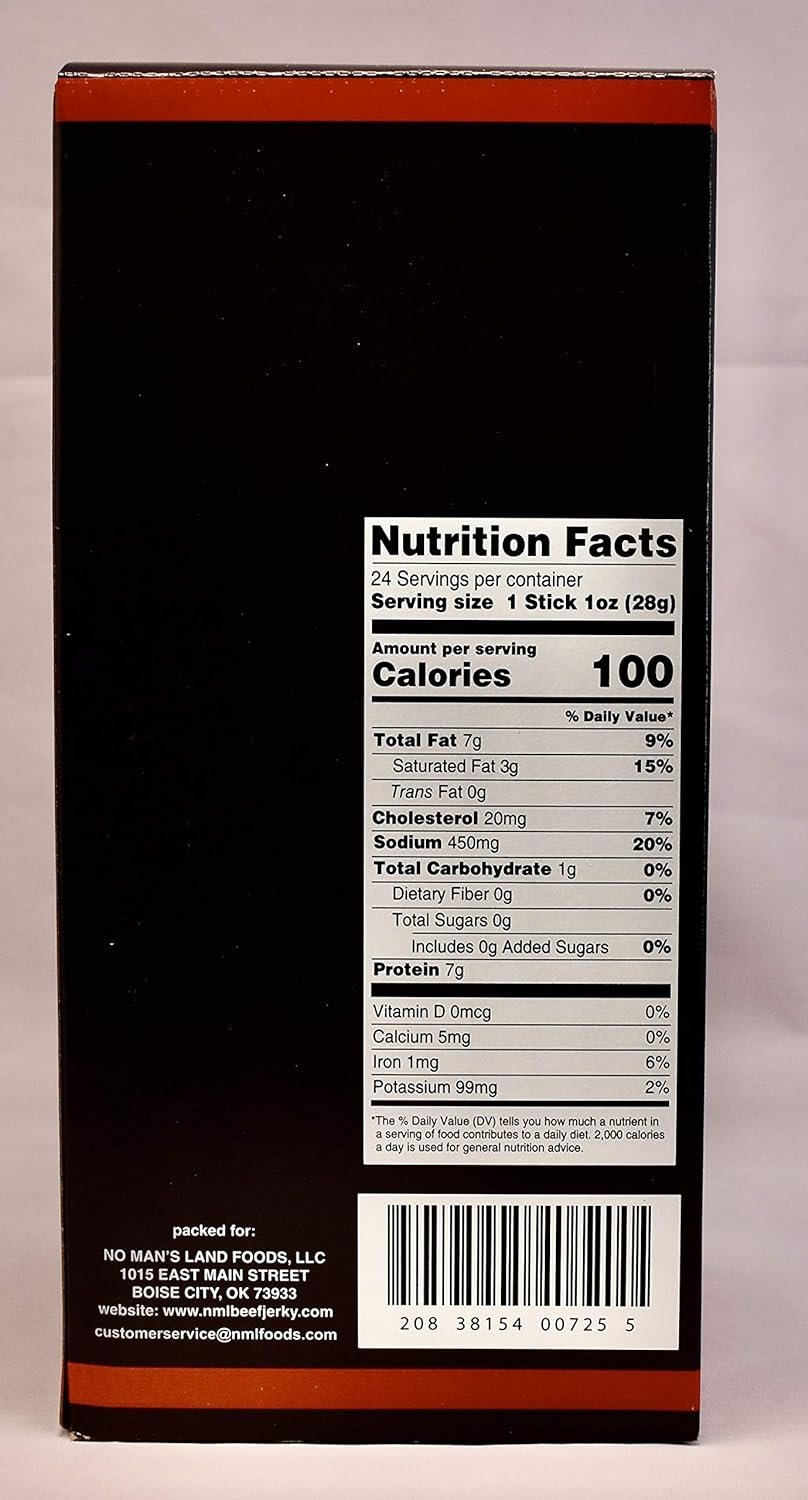 No Man's Land HOT Meat Sticks High Protein Low Calorie Low Carb Premium Meat Snack Carton of 24 1oz Sticks