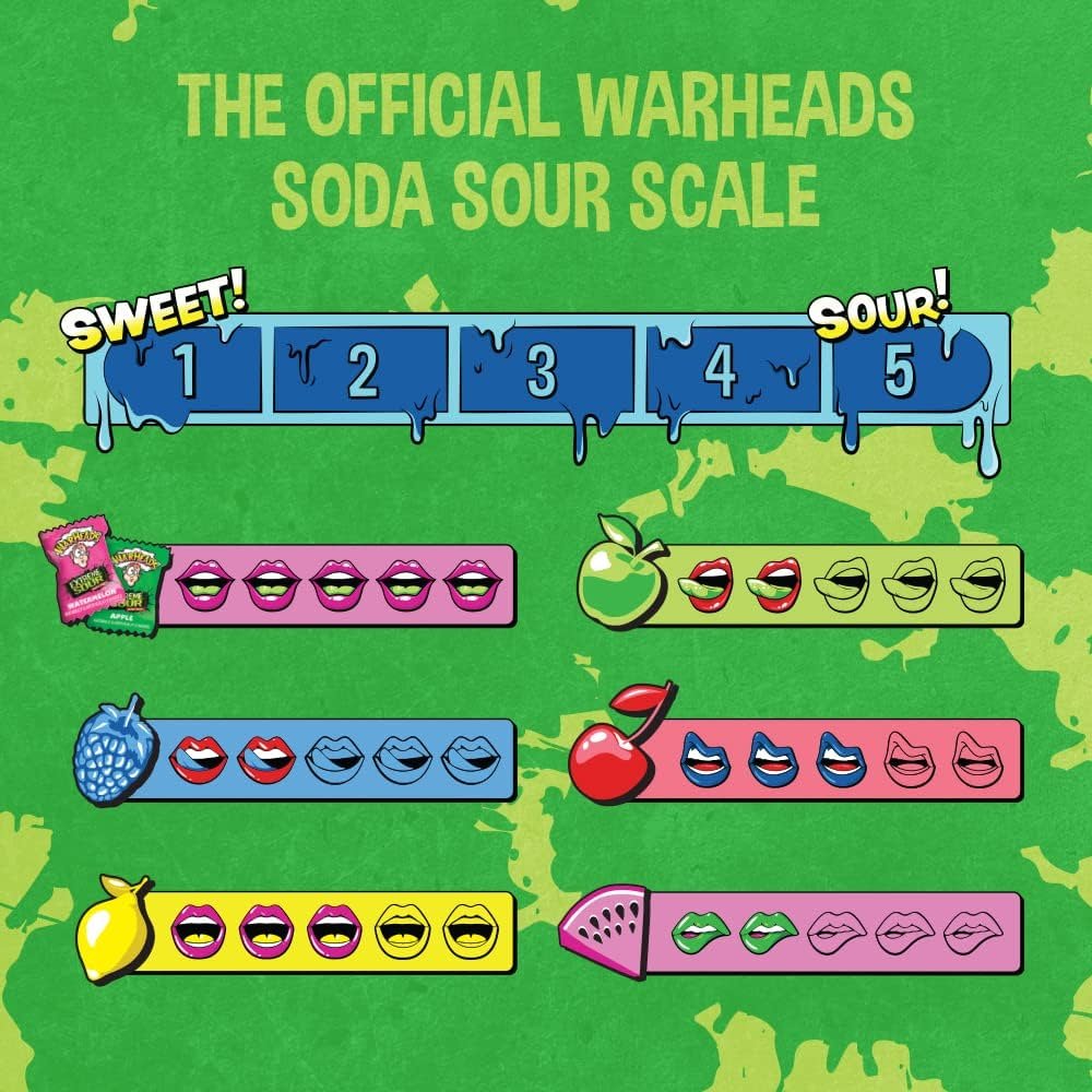 WARHEADS SODA - Sour Fruity Soda with Classic Warheads Flavors – Perfectly Balanced Sweet and Sour Soda - Warheads Candy Throwback Treat, Soda, Cocktail Mixer, Pack of 12, 12oz Cans