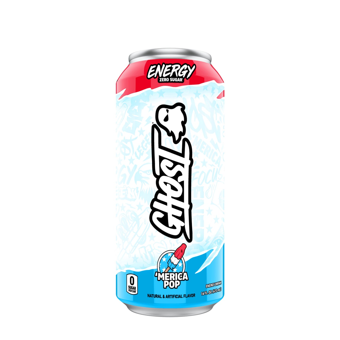 GHOST Zero Sugar Energy Drink, MERICA Pop, 16 oz Can (12 Pack)
