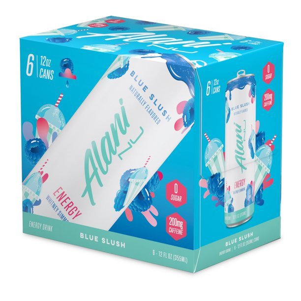 Alani Nu Energy Drinks 6 Pack Cans Sugar Free 200mg of Caffeine B Vitamins 12 Fl Oz (Blue Slush)