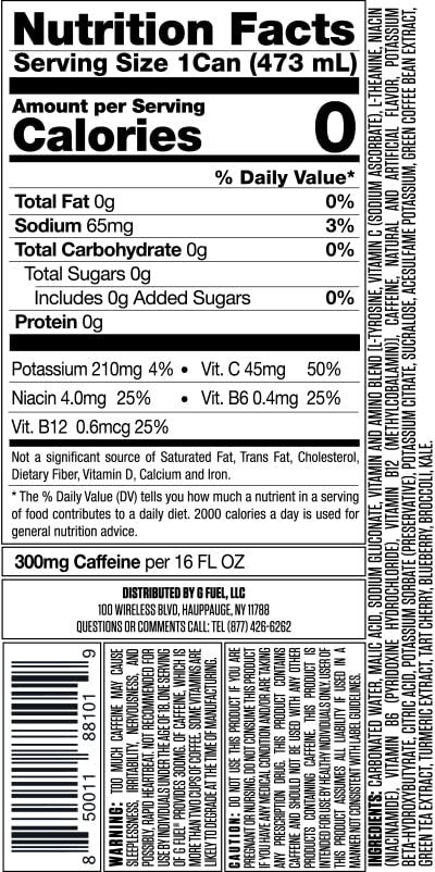 G Fuel Berry Bomb Energy Drink, 16 oz can, 12-pack case