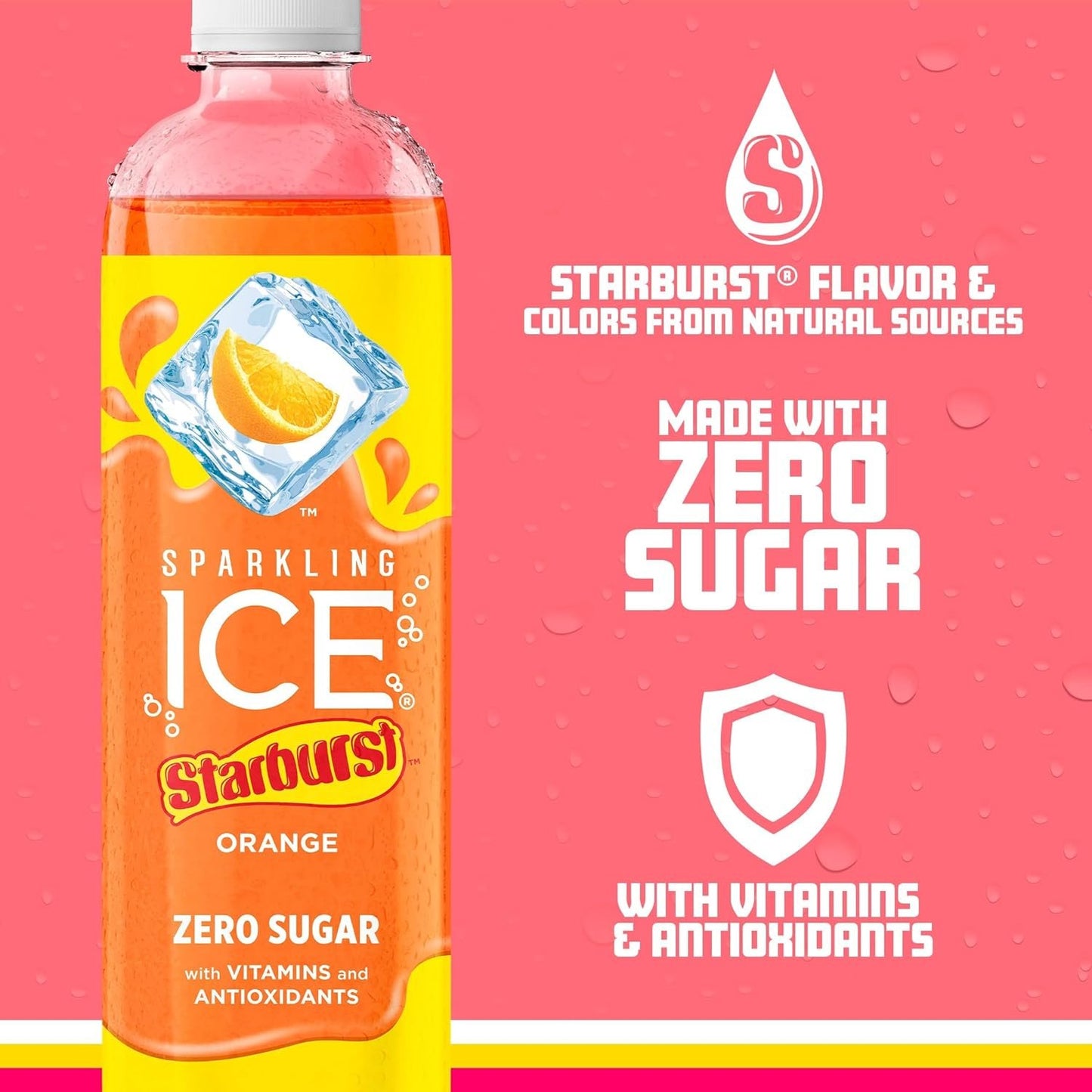 Sparkling Ice STARBURST Cherry, Zero Sugar Flavored Sparkling Water, with Vitamins and Antioxidants, Low Calorie Beverage, 17 fl oz Bottles (Pack of 12)