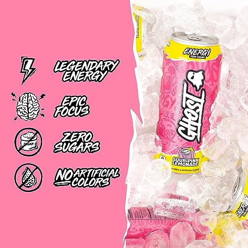 GHOST Energy Drink Sour Pink Lemonade 16 oz Cans (Pack of 12)