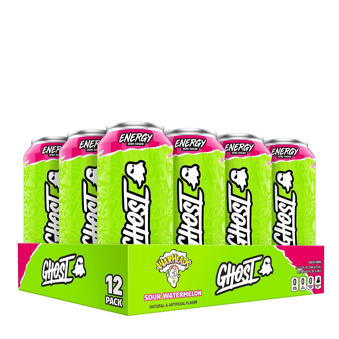 Ghost Energy Ready to Drink 16 Ounce Cans (Warheads Sour Watermelon, 12 Cans)