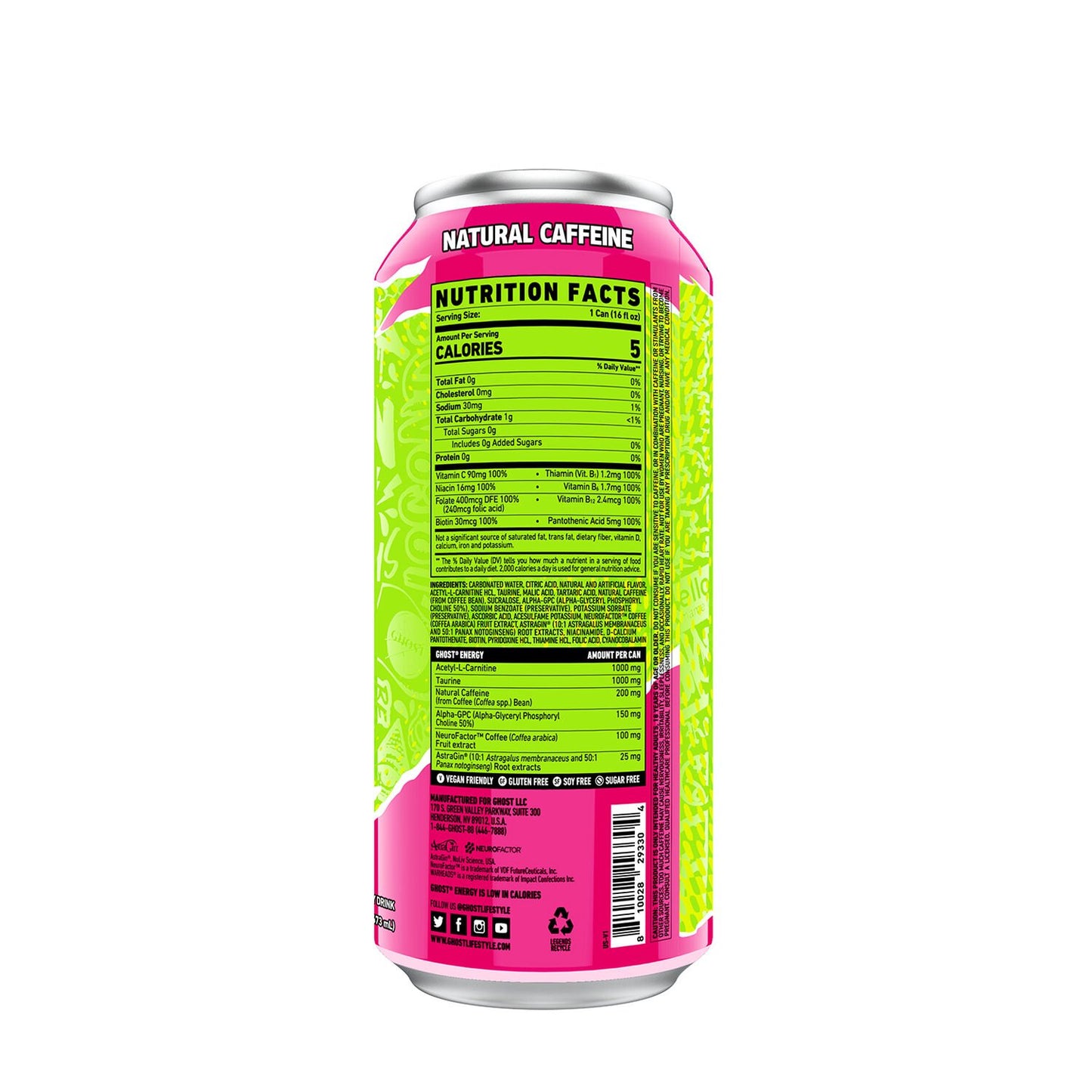 Ghost Energy Ready to Drink 16 Ounce Cans (Warheads Sour Watermelon, 12 Cans)