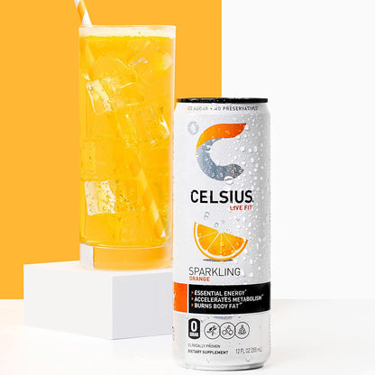 CELSIUS Essential Energy Drink 12 Fl Oz, Sparkling Orange (Pack of 4)