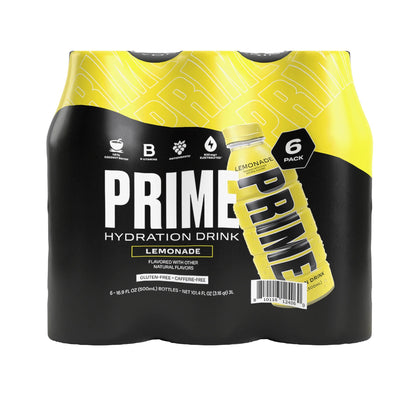 Prime Hydration Drink, Lemonade, 16.9oz 6-Pack Bottles